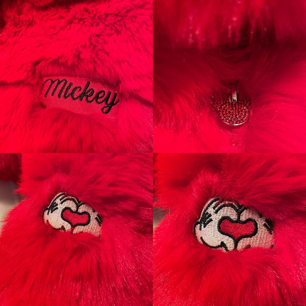 Forever 21 x Disney Mickey Mouse Faux Fur Cropped Red Hooded Puffer Jacket Small - Picture 8 of 16